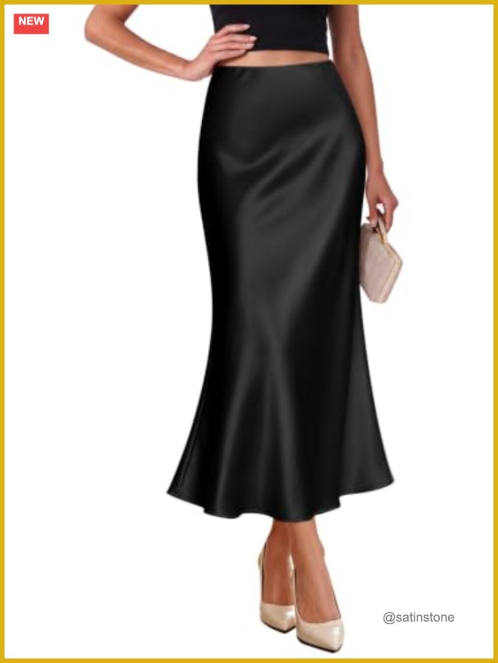 High Waist Mermaid Flare Midi Skirt Satin Night Out Cocktail Party